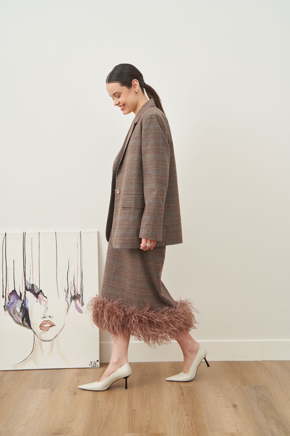 ПИДЖАК В КЛЕТКУ СЕРО-БЕЖЕВЫЙ|ОРАНЖЕВЫЙ