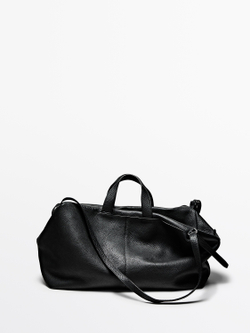 Massimo Dutti Дорожная сумка из кожи наппа, черный