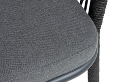 "Марсель" стул барный плетеный из роупа, каркас из стали темно-серый (RAL7024) муар, роуп темно-серый круглый, ткань темно-серая 027 NEW