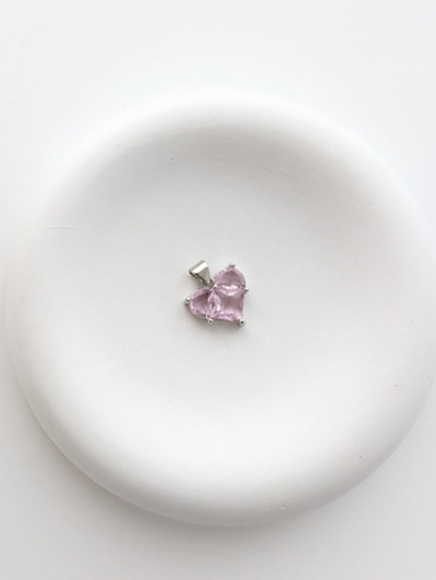 Подвеска сердце розовое с фианитом 14мм