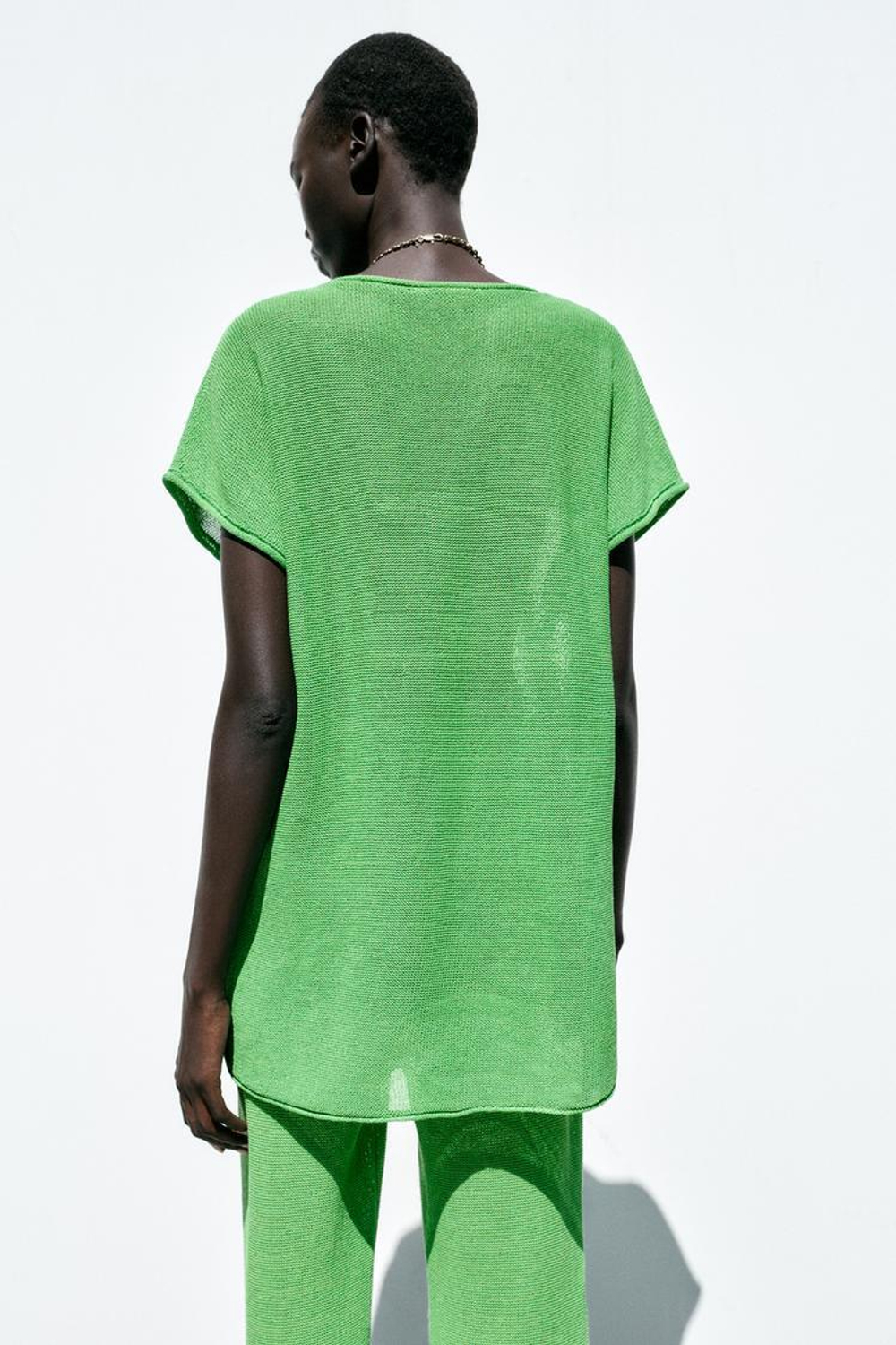 ZARA ТРИКОТАЖНЫЙ ТОП С ШИРОКИМИ РУКАВАМИ, ЗЕЛЕНЫЙ