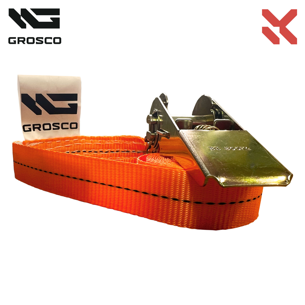 Комплект ремней 1т (2т) / 5м / 25мм (2 шт) стяжных кольцевых GROSCO для крепления груза с храповым механизмом