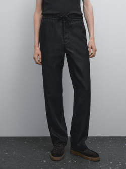 Massimo Dutti Брюки-джоггеры из 100% льна, черный