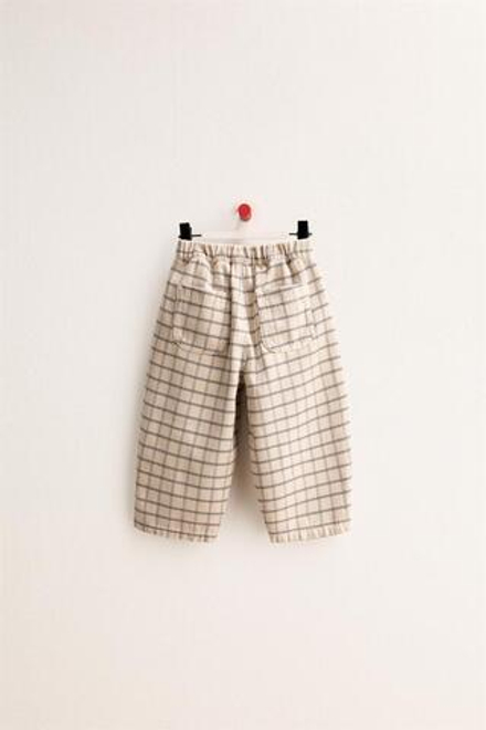 ZARA TIMELESS - БРЮКИ BAGGY В КЛЕТКУ ИЗ ТВИЛА, ЭКРЮ/СИНИЙ