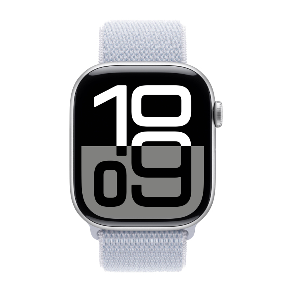 Часы Apple Watch Series 10, 46 мм, алюминий серебристого цвета, браслет Sport Loop дымчато-голубого цвета
