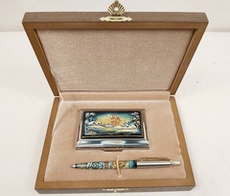 Набор "Деревенька. Зима" визитница и ручка Parker с ручной росписью Палех