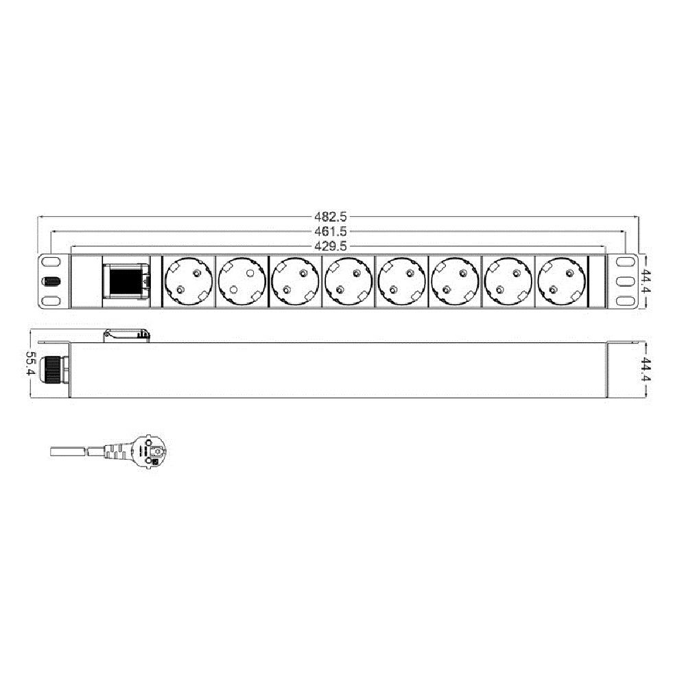 Блок розеток для 19&quot; шкафов Hyperline SHT19-8SH-S-2.5EU