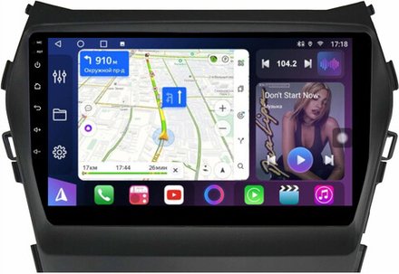 Магнитола для Hyundai Santa Fe 3 2012-2018 (отдельный экран климата, штатная КЗВ) - FarCar 7004B монитор 9" QLED на Android 13, 8-ядер, CarPlay, 4G SIM-слот