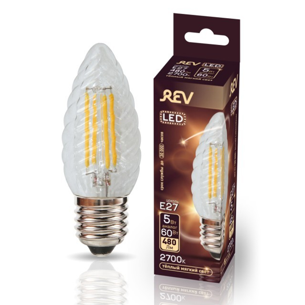 Лампа светодиодная FILAMENT свеча витая TC37 5W E27 2700K DECO Premium теплый свет