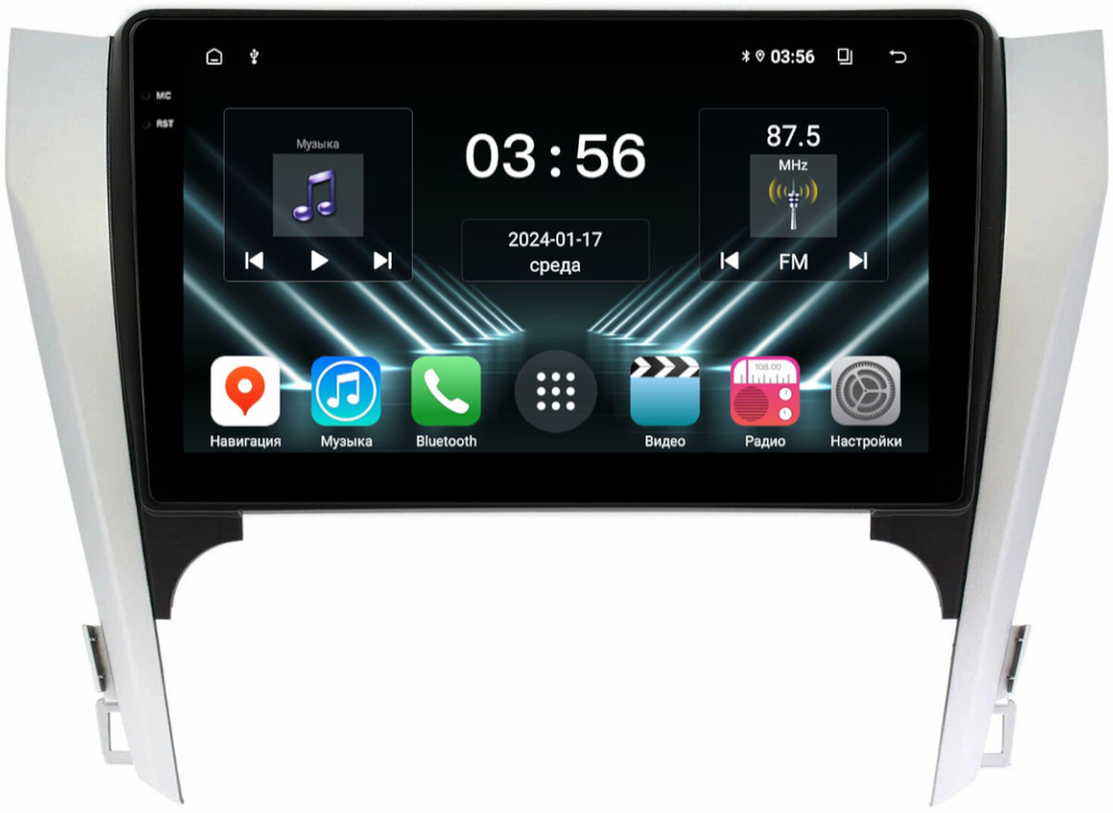 Магнитола Toyota Camry 50 2011-2014 (рамка серебристо-черная) - FarCar DX10-7048B монитор 10.36" IPS на Android 13, 4+64Гб, CarPlay