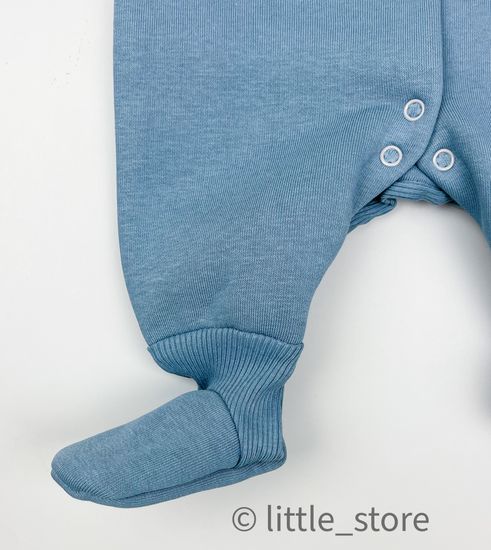 Комбинезон из футера с начесом "Смайлики" Индиго, с закрытыми ножками