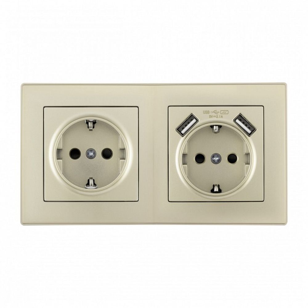Розетка с заземлением и со шторкой и 2хUSB Arte Milano SET06-2 SET06-2-47-1-40-1 shampan