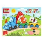 Конструктор пластмассовый 35эл. "Синий трактор"+тележки с животными, коробка 10046-BA (Город мастеров)