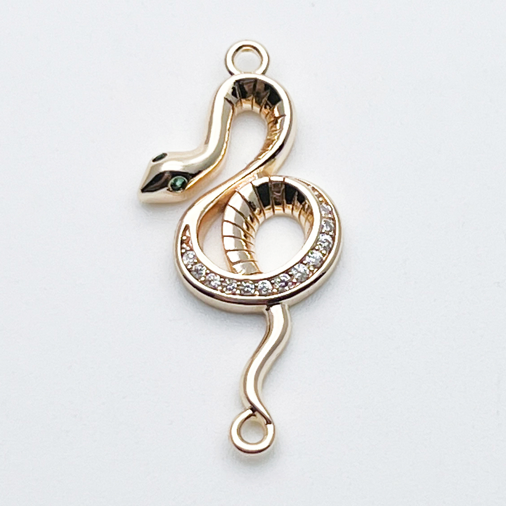 Коннектор Змея, цвет золото, фианиты, размер 28*12 мм, цена за 1 шт