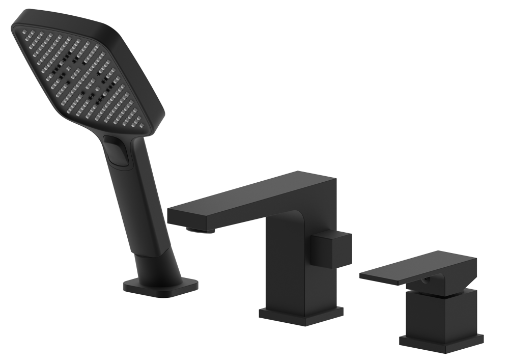 393532-C Смеситель на борт ванны водопад ЧЕРНЫЙ (3 отв.) ViEiR (8/1шт)