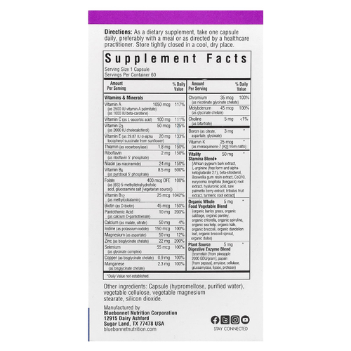 Bluebonnet Nutrition, Men's ONE® 40+, комплекс из цельных продуктов, 60 растительных капсул