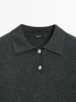 Massimo Dutti Трикотажный свитер из смесовой шерсти с воротником поло, антрацитово-серый