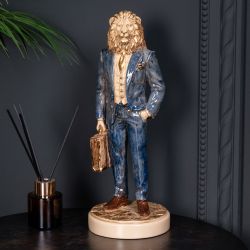 Скульптура Лев Бизнесмен Айвори Синий