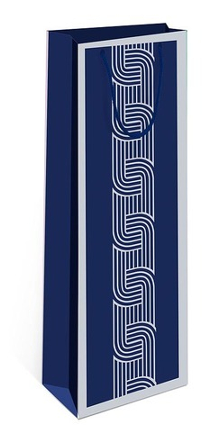 Пакет подарочный для вина, Орнамент, Синий, 36*12*9 см, 1 шт.