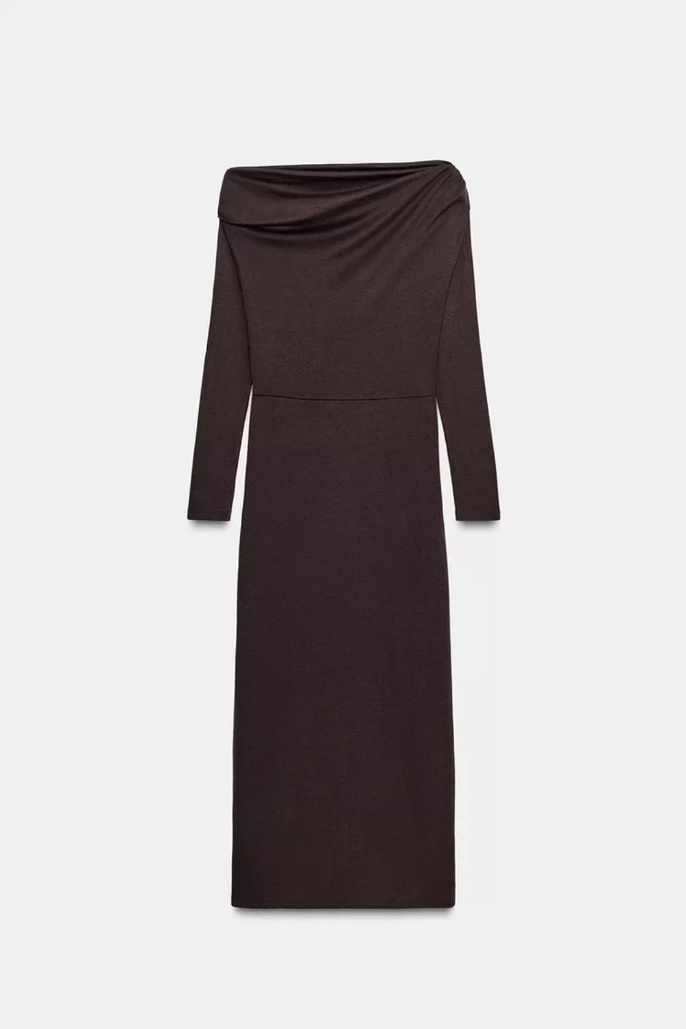 ZARA МЯГКОЕ ПЛАТЬЕ С БРОШЬЮ, КОРИЧНЕВЫЙ