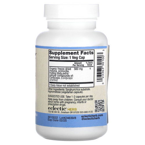 Eclectic Herb, свежие сублимированные грибы кордицепс, 560 мг, 120 вегетарианских капсул