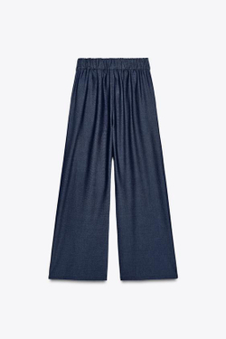 ZARA ШИРОКИЕ БРЮКИ С ЗАЩИПАМИ, СИНИЙ