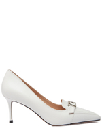 Женские туфли кожаные белые с пряжкой у носка