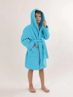 Халат подростковый махровый "Элит" с капюшоном, цвет: 502-Ярко-голубой