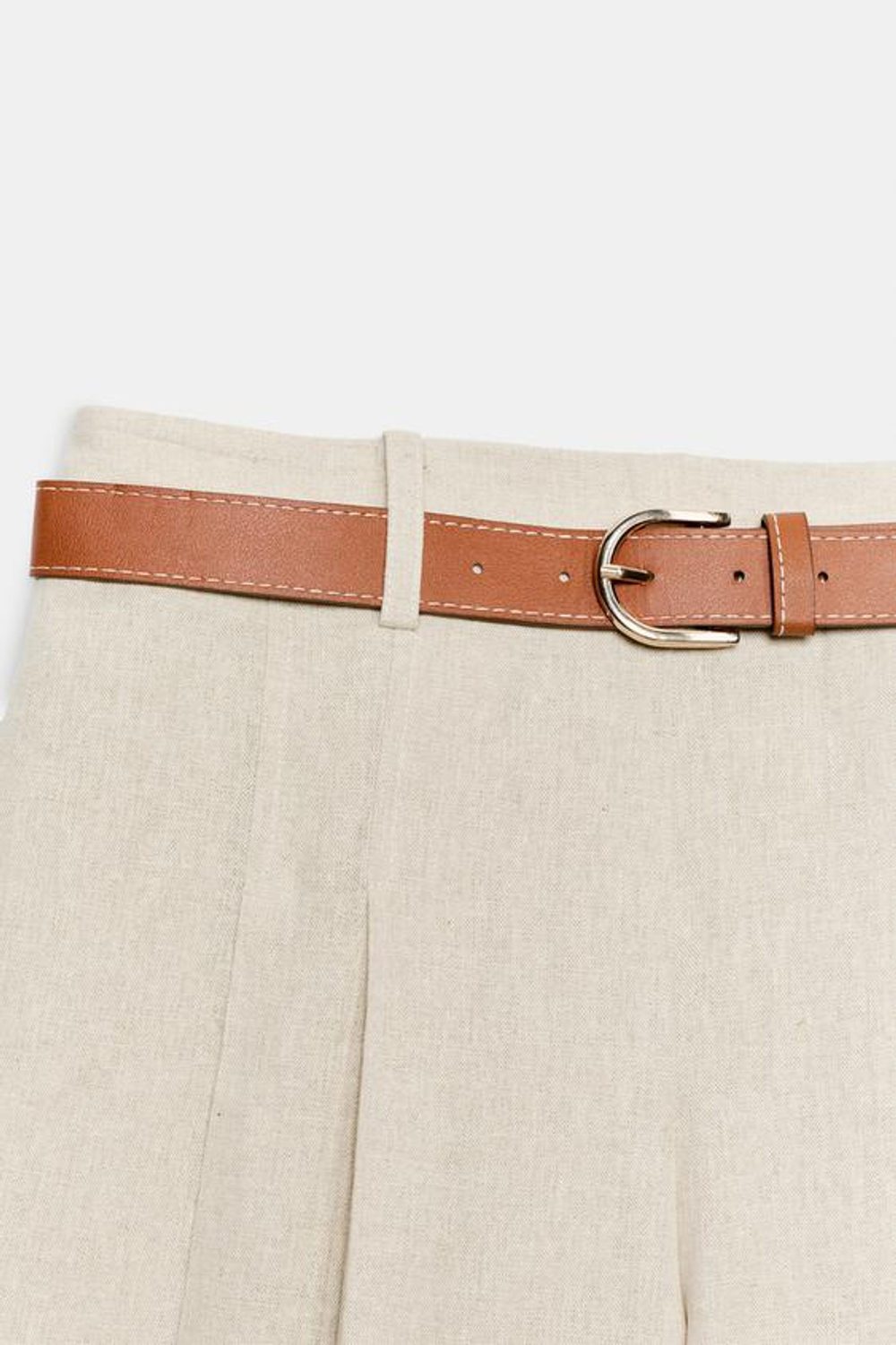 ZARA ДЛИННЫЕ ШОРТЫ С РЕМНЕМ, СВЕТЛО-БЕЖЕВЫЙ