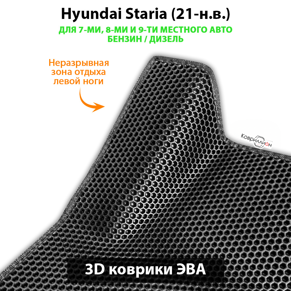 Передние автомобильные коврики ЭВА Hyundai Staria (21-н.в.) для 7-ми, 8-ми и 9-ти местного авто, бензин / дизель