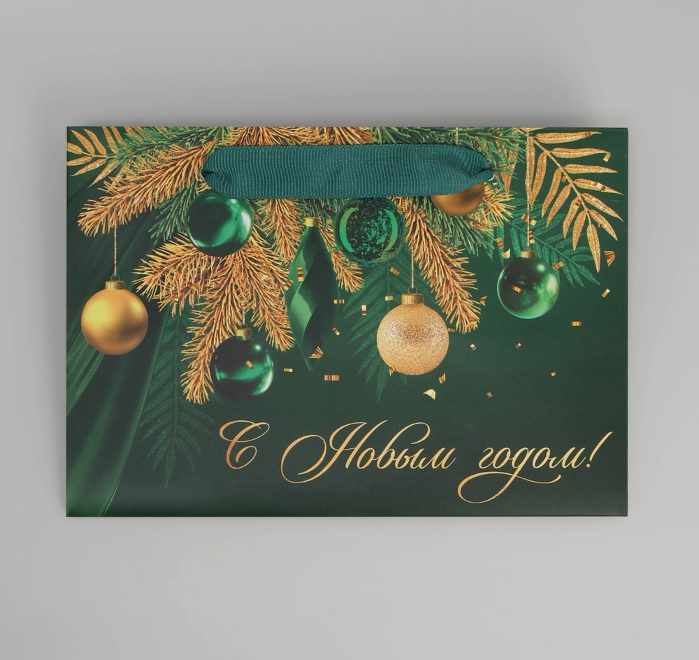 Пакет подарочный новогодний с широким дном «Роскошный Новый год», 20×14×13 см