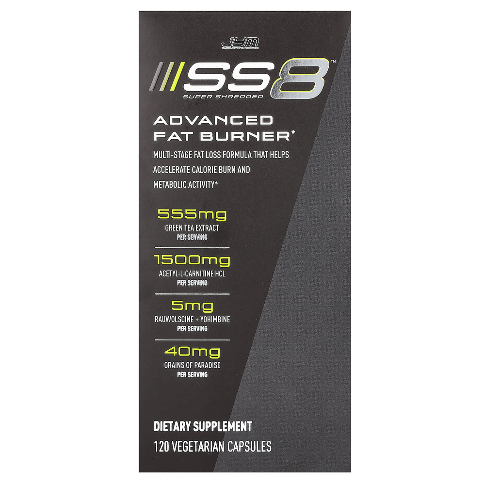 JYM Supplement Science, SS8 Advanced Fat Burner, улучшенный сжигатель жира, 120 вегетарианских капсул