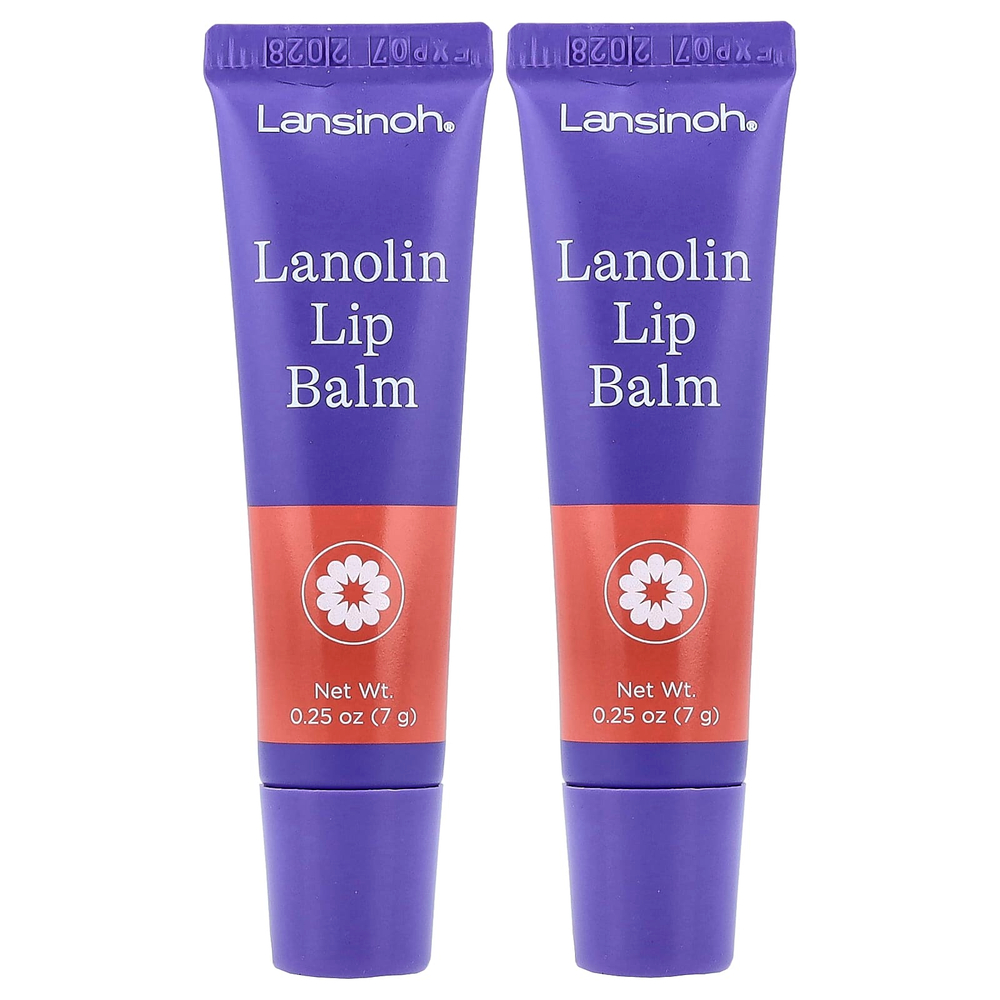Lansinoh, бальзам для губ с ланолином, 2 шт. в упаковке, 7 г (0,25 унции)