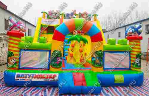 Коммерческий надувной батут "Дружная компания" в тематике "слоник в джунглях", 8*6*6 м