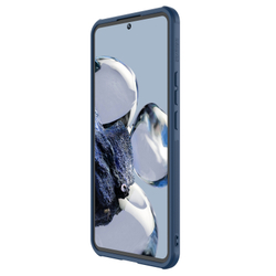 Чехол синего цвета с вставками из кожи от Nillkin для Xiaomi 12T Pro, полуавтоматическая конструкция сдвижной крышки, серия CamShield Leather Case S