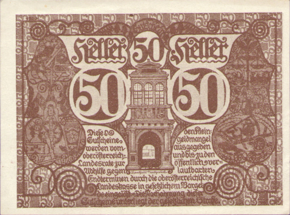 Австрия 50 геллеров 1920 Линц aUNC
