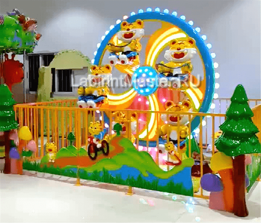 Карусель 5 мест с подъёмом «Веселые тигрята», 3,6×2,8×2,7 м