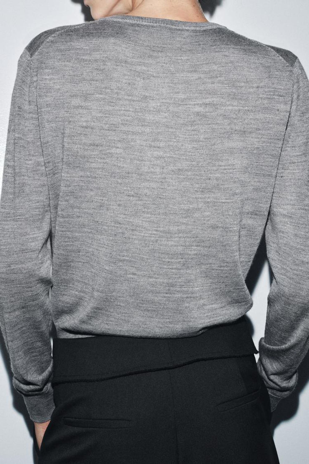 ZARA КАРДИГАН ИЗ 100% ШЕРСТИ, ГЛАДКАЯ ВЯЗКА, СЕРЫЙ МЕЛАНЖ