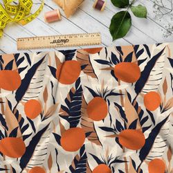 Ткань ниагара оранжевая абстракция листьев
