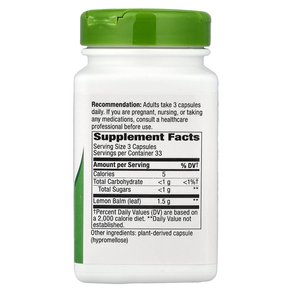 Nature's Way, листья мелиссы, мелисса, 100 веганских капсул (500 мг в 1 капсуле)