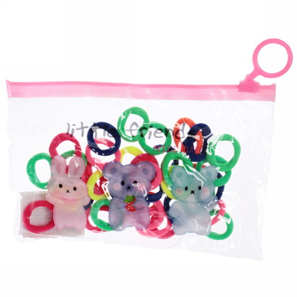 Резинки детские для волос 40шт (+-2 шт)»Bright style - Маленькие друзья», микс 4 цвета, 17*11см