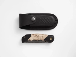 Складной нож "Кайра", дамасская сталь, рукоять карельская береза/черный граб
