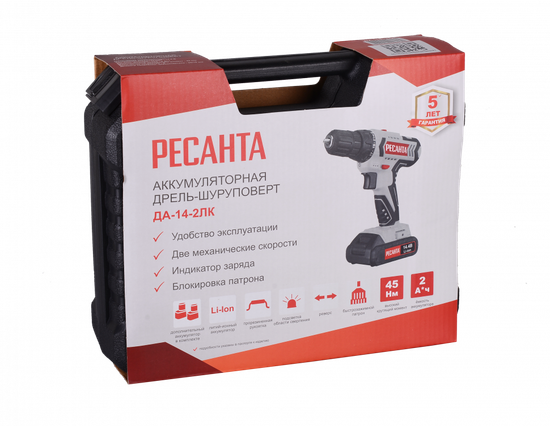 Аккумуляторный дрель-шуруповерт "РЕСАНТА" ДА-14-2ЛК