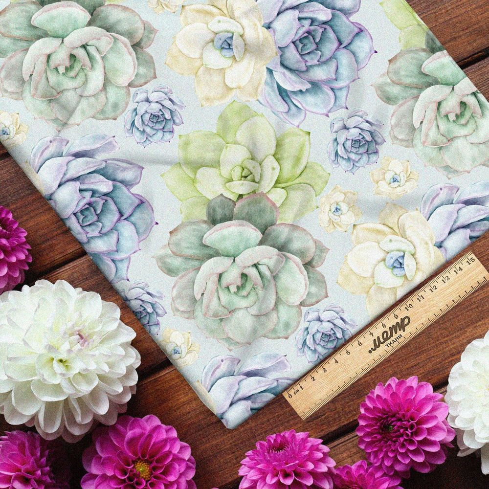 Ткань бифлекс акварельные суккуленты