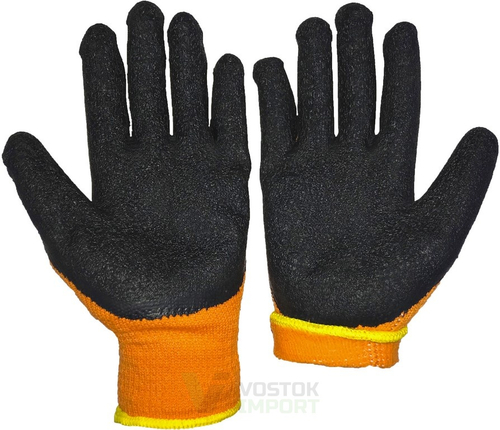 Перчатки акриловые с черным резиновым покрытием Оранжевые (12шт/уп)