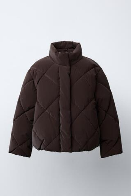 ZARA СТЕГАНАЯ КУРТКА ИЗ ПРОРЕЗИНЕННОЙ ТКАНИ, КОРИЧНЕВЫЙ