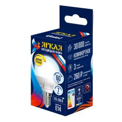 LED-G45 7W-4000K-E14-FR-DIM PLP01WH Лампа светодиодная. диммируемая. Форма шар. матовая. Серия Яркая. Белый свет 4000K. Картон. ТМ Uniel.