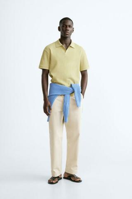 ZARA ПОЛО ИЗ РЕЛЬЕФНОЙ ТКАНИ, ЖЕЛТОВАТЫЙ