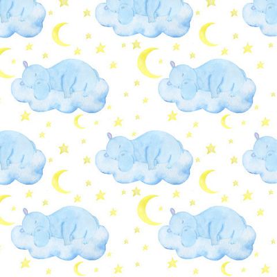 Бегемот акварель