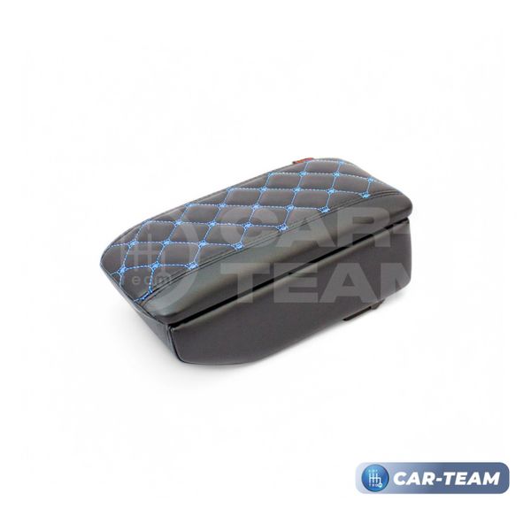 Подлокотник с боксом Hyundai Solaris (с 2010-2017 г.в) Kia Rio 3 (2011-2017г.в.) из экокожи с узором - синий ромбик, (без регулировки сиденья по высоте), "Аламар"